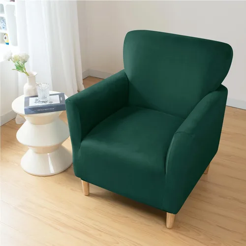 Vista 4 de XMNTG Funda elástica de terciopelo verde oscuro para sillón individual, funda de sofá moderna de mediados de siglo con brazos, protector de muebles