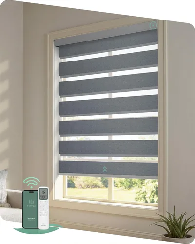 Vista 8 de Yoolax Persianas motorizadas de cebra con control remoto, persianas Gris suave