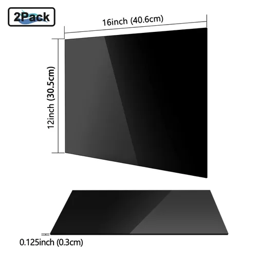 Vista 4 de Hoja acrílica negra de 12 x 16 x 1/8 pulgadas, paquete de 2 hojas de plexiglás fundido negro, alternativa de vidrio para letreros de bricolaje