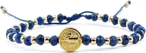 Vista 15 de Pulsera ajustable con moneda de San Benito y cuentas redondas naturales de coral rojo para mujer
