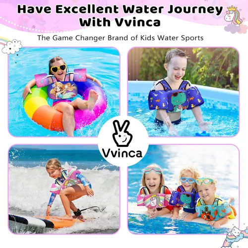 Vista 7 de Vvinca Chaleco de natación separable para niños pequeños de 22 a 66 libras (1 a 6 años) Flotador de piscina 3 en 1 y bandas de brazo para niños