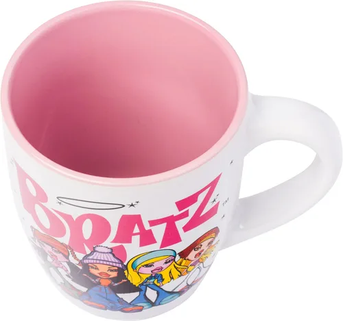 Vista 4 de Silver Buffalo Bratz Logo and Group - Taza de cerámica curvada, 25 onzas