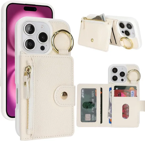 Vista 61 de Funda para iPhone 14 Plus con tarjetero, color negro Funda con cremallera y ranura para mujer y hombre