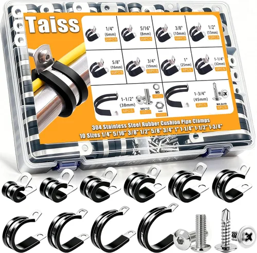 Vista 7 de Taiss 50 piezas de abrazaderas de cable de 1/2 pulgada, abrazaderas de cable de alambre aislado de goma de acero inoxidable 304, abrazaderas