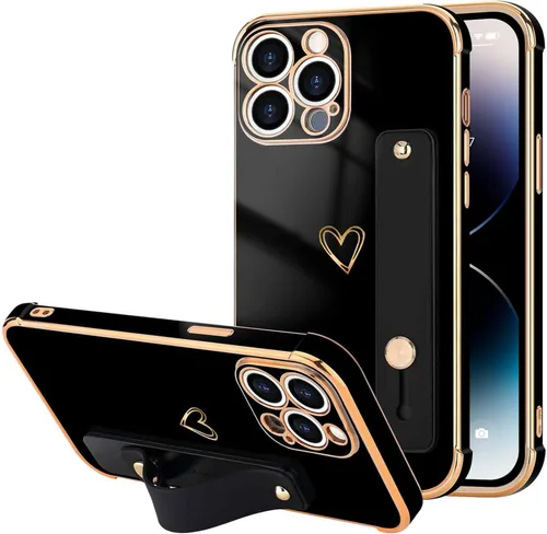 Vista 55 de LLZ.COQUE Funda compatible con iPhone 12 para mujeres y niñas, parachoques chapado de lujo con bonito diseño de corazón de amor, soporte de correa
