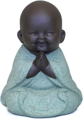 Vista 3 de Kingzhuo Juego de 2 figuras de cerámica pequeña y linda estatua de Buda monje creativas manualidades de bebé, adornos de muñecas, regalo, clásico