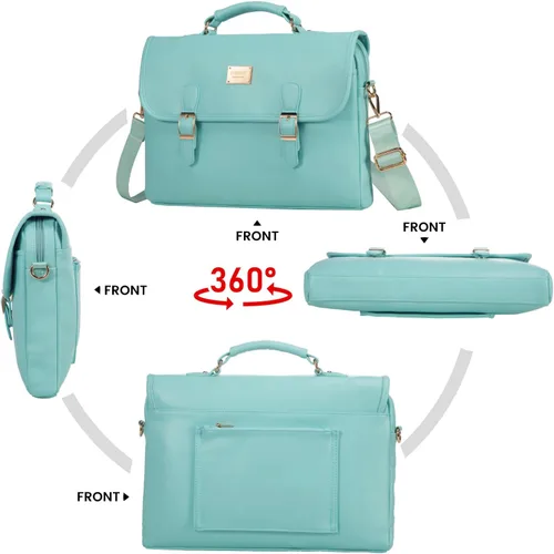 Vista 9 de LOVEVOOK Bolsa para laptop para mujer, 15.6 pulgadas, impermeable, de cuero, maletín para computadora, maletín grande para computadora portátil