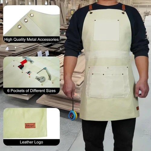 Vista 3 de Pelocapa Woodworking Tools Apron for Men Heavy Duty Waterproof Cotton Canvas Apron with 6 Pockets