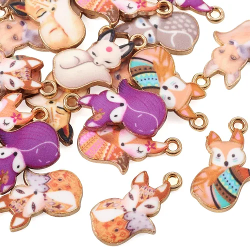 Vista 8 de Abalorio esmaltado con diseño de animales, diseño de flores, cabeza de ganado, gato, mariposa, zorro, tortuga, colgantes, colgantes, colgantes