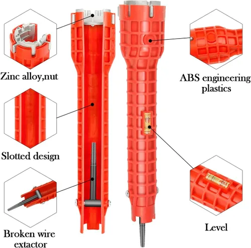 Vista 3 de Instalador de grifo y fregadero 14 en 1, llave de grifo y fregadero, llave multifuncional para fregadero, adecuada para instalar tuberías debajo