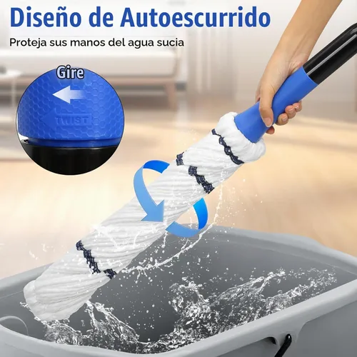 Vista 4 de Cabezal de repuesto para mopa giratoria, repuesto de mopa de microfibra para vinilo de madera dura, azulejos, limpieza doméstica comercial, seguro