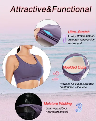 Vista 3 de RUNNING GIRL - Brasier deportivo de alto impacto para mujer, con espalda cruzada, brasier de entrenamiento, brasier de yoga de línea larga