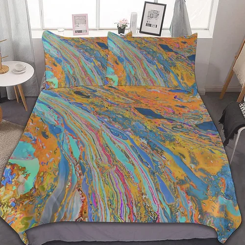 Vista 23 de Juego de 3 piezas de edredón neón que brilla en la oscuridad, funda de almohada de microfibra con cremallera para cama matrimonial, Queen