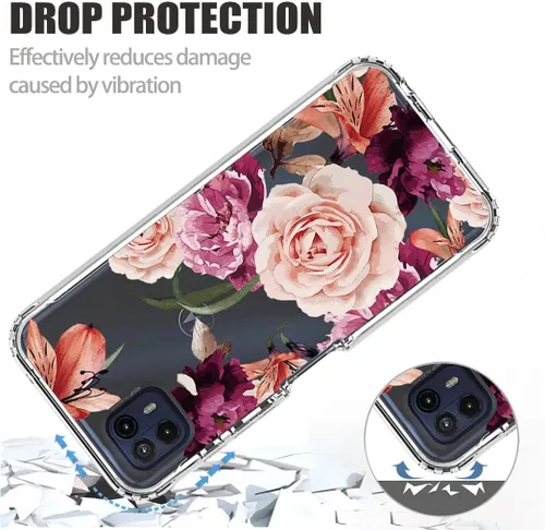 Vista 7 de Funda para Moto G50 5G, Motorola G50 XT2149-1 con protector de pantalla de vidrio templado, funda protectora de cuerpo completo con patrón floral