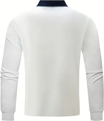 Vista 4 de Tops con botones salir Hombres Camisas Manga Larga solapa y retales, Blusa de oficina Deportiva sólida para Trabajo