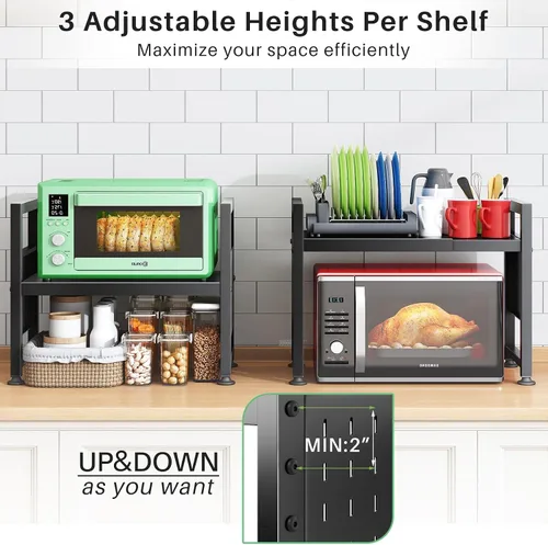 Vista 3 de Kitstorack Estante ajustable para horno de microondas, estante para microondas resistente de 2 niveles con tablas de cortar, soporte para estantes