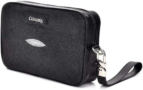 Vista 2 de Cuadra Bolsa de documentos para hombre en piel auténtica Stingray negro