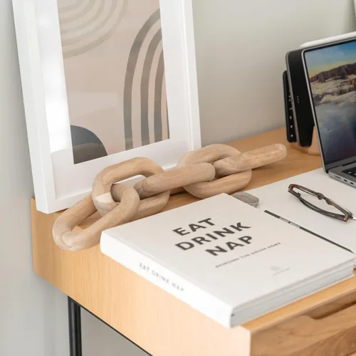 Vista 9 de PEAKOLY Artículos de decoración para estantes de libros, decoración de eslabones de cadena de madera de acacia, accesorios de mesa de café