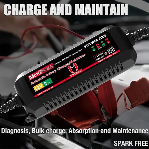 Vista 2 de MOTOPOWER Cargador de batería automático MP00207A 12V 2Amp para baterías de iones de litio Para baterías de plomo-ácido y litio