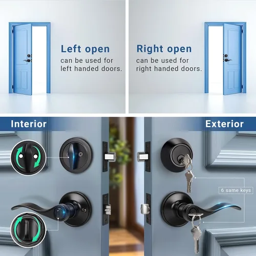 Vista 2 de Knobonly - Paquete de 1 manija para puerta delantera con llave similar y cerrojo de cilindro simple, juego de cerradura exterior color negro mate
