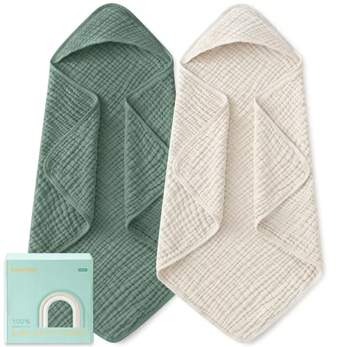 Vista 21 de Yoofoss - Paquete de 2 toallas de baño con capucha, 100% de muselina de algodón, para bebés y niños pequeños, suaves y absorbentes, esenciales