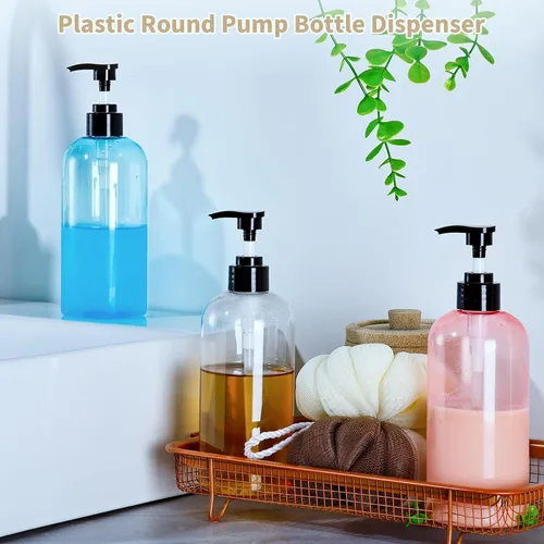 Vista 7 de Bynccea Pump Bottle 16 oz/500 ml Empty Shampoo Pump Bottles Dispenser Portable Pump Plastic Bottles for Shampoo and Conditioner Liquid Transparente