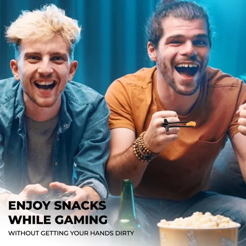 Vista 6 de Scooken 6 palillos de dedo para jugadores – Pinzas para agarrar aperitivos soporte en U – Utensilios para jugadores de aperitivos – Plástico