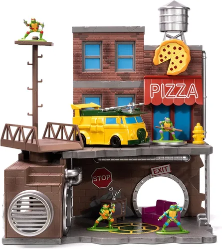 Vista 3 de Teenage Mutant Ninja Turtles Turtle Lair Nano Scene con figuras coleccionables fundidas a presión de 1.65 pulgadas, juguetes para niños y adultos