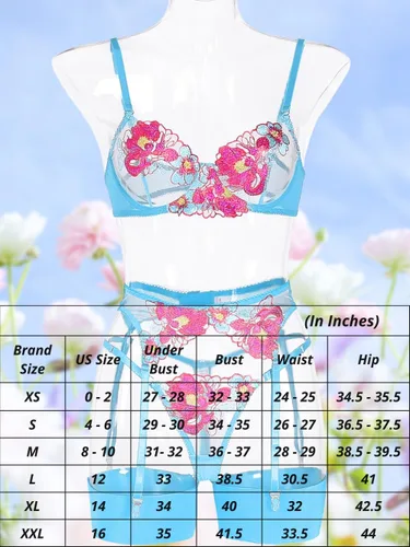 Vista 7 de Kaei&Shi Floral Embroidered Garter Belt Set,Sheer Lingerie Sets for Women Sexy,Wedding Night Valentines Boudoir Outfits