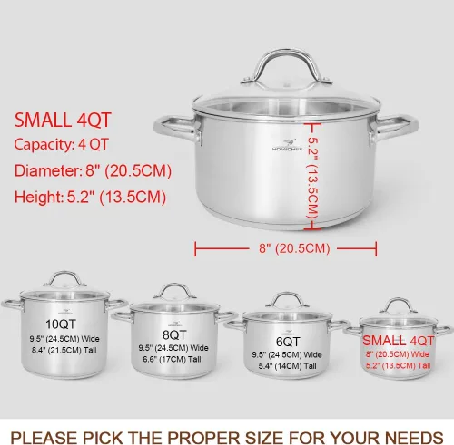 Vista 4 de HOMICHEF Olla pequeña de stock de 4 cuartos de galón de acero inoxidable sin níquel - Olla pequeña de stock de 4 cuartos con tapa de vidrio - Olla