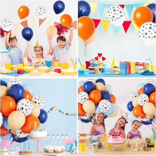 Vista 7 de Funhot Set de Globos Azules y Naranjas, 60 Unidades, Globos Temáticos de Perro, 12 Pulgadas, Globos de Fiesta Pastel Naranja Azul Marino Impresos