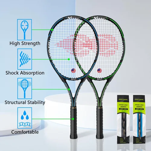 Vista 2 de Raqueta de tenis para 2 jugadores para adultos, perfecta para jugadores principiantes y profesionales, raqueta de tenis de velocidad de 27 pulgadas