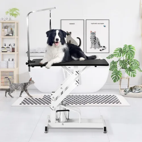 Vista 10 de Mesa de aseo profesional ajustable para mascotas, de 42 pulgadas, resistente, con brazo y bandeja de malla para perros y gatos, capacidad máxima