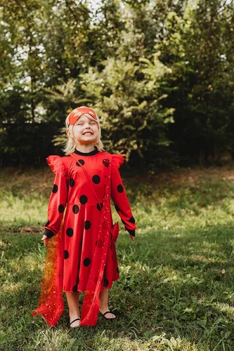 Vista 6 de ReliParty Ladybug Dress for Girls with Mask and Bag Costume for Kids Long sleeves Dress Up Costume