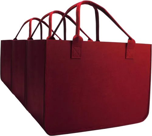 Vista 7 de Bolsa de fieltro, bolsas reutilizables grandes, bolsa de comestibles resistente con asas, bolsas de fieltro para compras, Gris oscuro 3 piezas