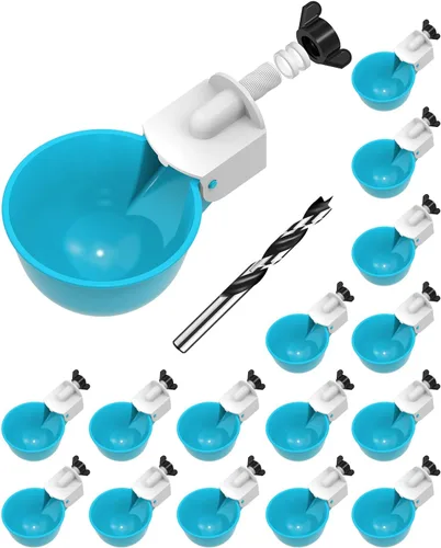 Vista 10 de Vasos para beber pollo (paquete de 8) con broca de 3/8 pulgadas, color azul Automatic Poultry Drinker Feeder Kit for Chickens, Ducks, Turkeys