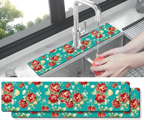 Vista 20 de Tapete protector contra salpicaduras para grifo de fregadero de cocina - 2 piezas, tapete súper absorbente de secado rápido, accesorios