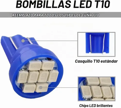 Vista 2 de T10 194 168 Bombillas LED azules para instrumentos del panel de control con enchufe de bloqueo giratorio T10, focos LED súper brillantes para panel