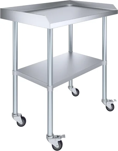 Vista 4 de AmGood Mesa de trabajo comercial con protector contra salpicaduras y salpicaduras laterales con ruedas
