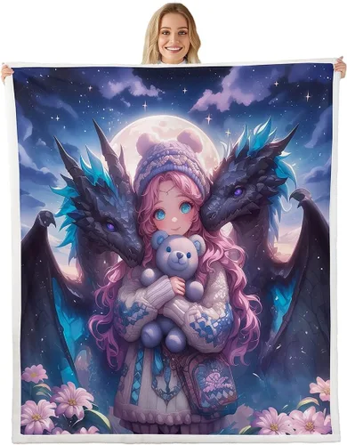 Vista 28 de Manfei Manta Kawaii con estampado de gato estrellado para niños y niñas, decoración de habitación de niños y niñas, manta negra Kawaii animal