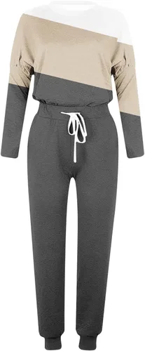 Vista 5 de Conjunto deportivo para mujer, 2 piezas, talla grande, manga larga, sudadera de gran tamaño, pantalones deportivos, conjuntos de descanso, trajes