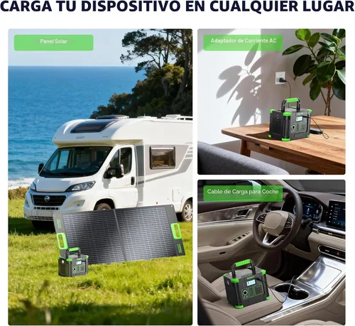 Vista 7 de GRECELL- Central eléctrica portátil 300 W, generador solar 288 Wh c/salida USB-C PD 60 W, salida CA de onda sinusoidal pura 110 V, batería de litio