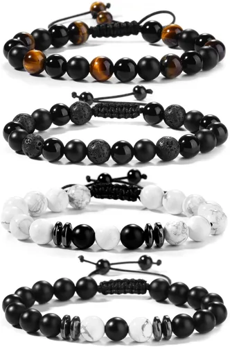 Vista 13 de Pulseras de cuentas negras para hombres y niños: 0.236 in de obsidiana ónix cuentas de lava para hombre conjunto de pulseras para hombre - Genial