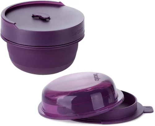 Vista 8 de Tazón plegable estilo Bento para sopa, ensalada, sándwiches y aperitivos, reutilizable, tapa a prueba de derrames, apto para microondas con Berenjena
