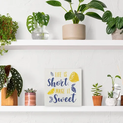 Vista 5 de Cartel de madera de limón rústico con texto en inglés «Rustic Life is Short Make It Sweet Lemon», letrero decorativo de verano, placa de bloque