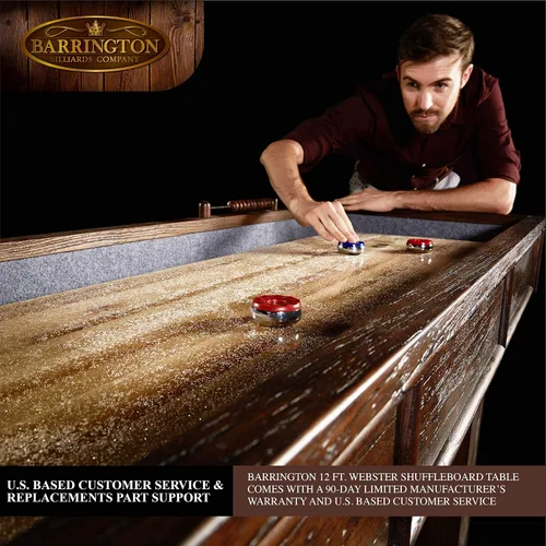 Vista 7 de Barrington Billiards 12' Webster Shuffleboard Table with Scratch-Resistant Playfield and 8 Puck Set