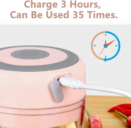 Vista 4 de Mini picador de ajo eléctrico, picador de cebolla USB de 100 ml, procesador de alimentos pequeño portátil para jengibre, chile, verduras