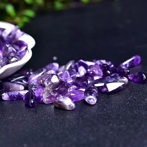 Vista 7 de Piedras trituradas de amatista, piedras trituradas de forma irregular para cristal curativo energético, regalos, reiki, decoración del hogar, buena