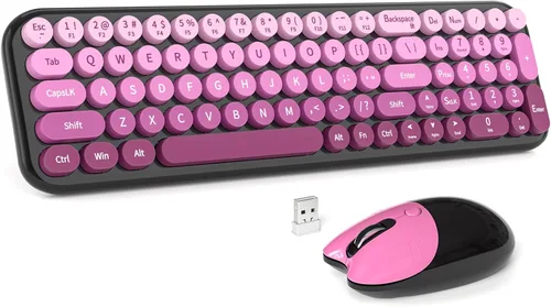 Vista 10 de MOFII Combo de teclado y mouse inalámbricos, teclado pequeño compacto con impresión grande, teclado retro de máquina de escribir de 2.4 GHz, mouse
