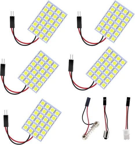 Vista 10 de YM E-Bright - Pack de 6 luces LED de color blanco frío 5050 9SMD para auto, luz interior de lectura DC 12V con adaptadores T10/BA9S/Festoon